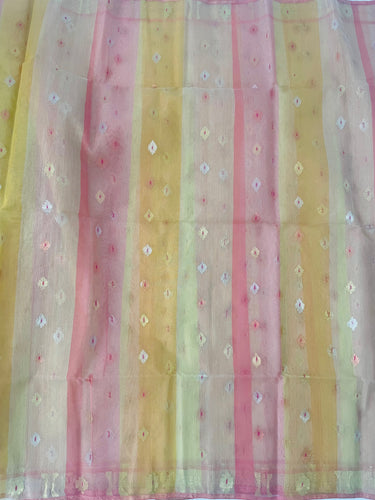 Authentic Dhakai Jamdani Muslin Saree from Bangladesh | Handwoven | Multi- Color | Gold Zari | Ships from California